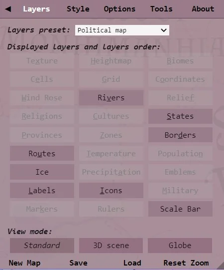 настройки карты несуществующего мира